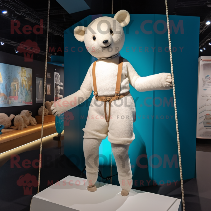 White Tightrope Walker mascot costume character dressed with a Cardigan and Handbags White Tightrope Walker mascot costume character dressed with a Cardigan and Handbags