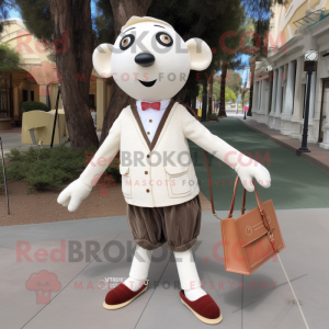 White Tightrope Walker mascot costume character dressed with a Cardigan and Handbags