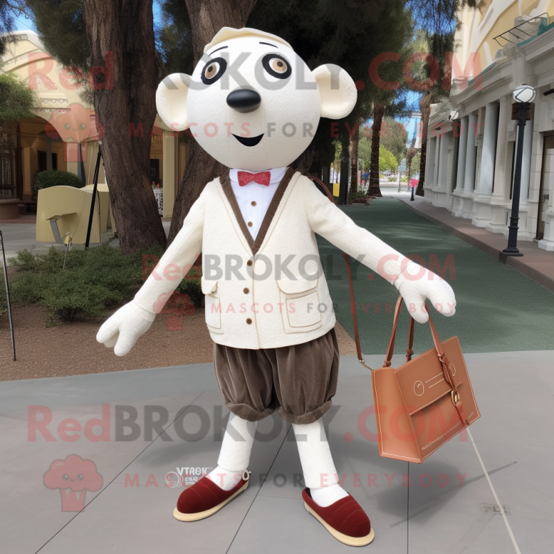 White Tightrope Walker mascot costume character dressed with a Cardigan and Handbags White Tightrope Walker mascot costume character dressed with a Cardigan and Handbags