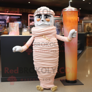 Peach Mummy mascot costume character dressed with a Cocktail Dress and Bracelets