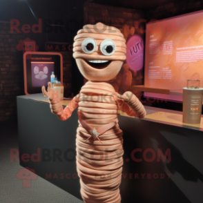 Peach Mummy mascot costume character dressed with a Cocktail Dress and Bracelets