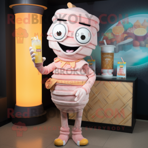 Peach Mummy mascot costume character dressed with a Cocktail Dress and Bracelets