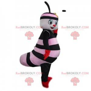 Mascote de lagarta listrada em preto e rosa claro -