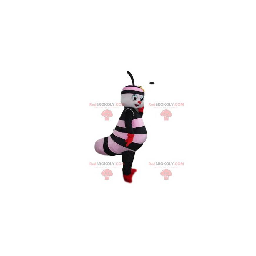 Mascota de la oruga rayada negra y rosa pálida - Redbrokoly.com