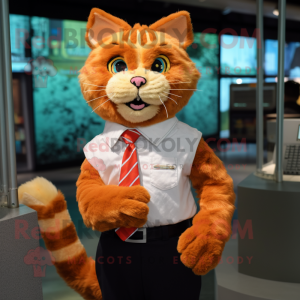 Orange Cat mascot costume character dressed with a Button-Up Shirt and Cufflinks