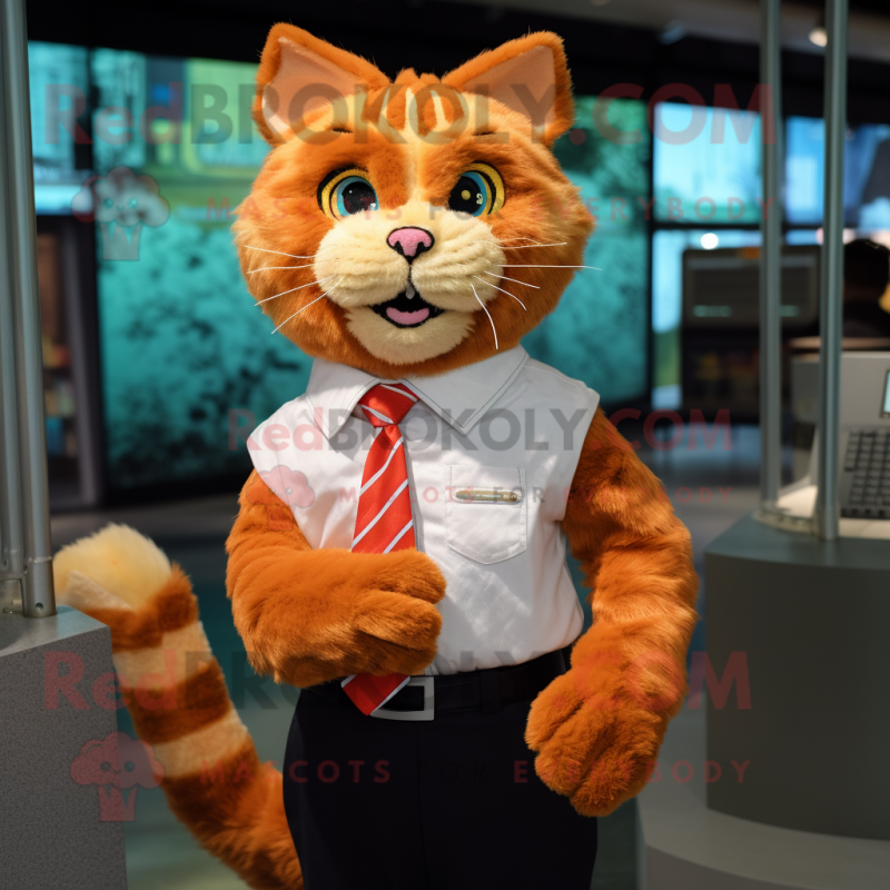 Orange Cat mascot costume character dressed with a Button-Up Shirt and Cufflinks