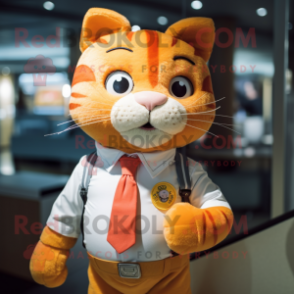 Orange Cat mascot costume character dressed with a Button-Up Shirt and Cufflinks