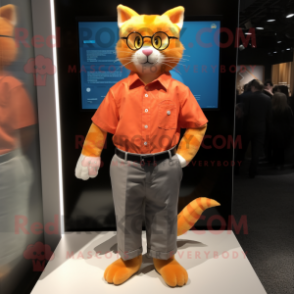 Orange Cat mascot costume character dressed with a Button-Up Shirt and Cufflinks