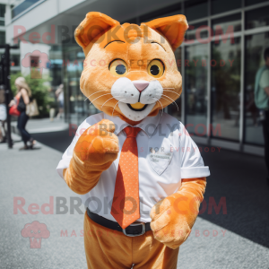 Orange Cat mascot costume character dressed with a Button-Up Shirt and Cufflinks