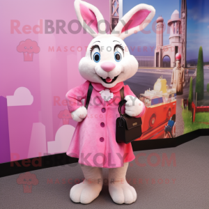 Pink Wild Rabbit mascot costume character dressed with a Dress Pants and Coin purses