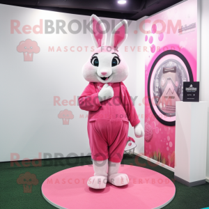 Pink Wild Rabbit mascot costume character dressed with a Dress Pants and Coin purses