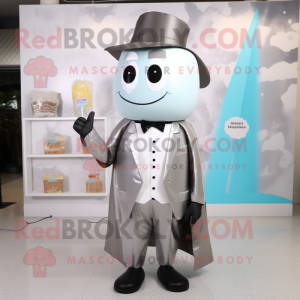 Silver Ice Cream mascot costume character dressed with a Coat and Tie pins