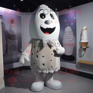Silver Ice Cream mascot costume character dressed with a Coat and Tie pins