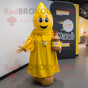 nan Bottle Of Mustard mascot costume character dressed with a Wrap Dress and Digital watches