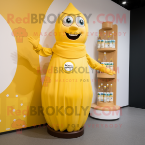 nan Bottle Of Mustard mascot costume character dressed with a Wrap Dress and Digital watches