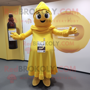 nan Bottle Of Mustard mascot costume character dressed with a Wrap Dress and Digital watches