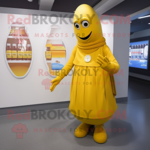 nan Bottle Of Mustard mascot costume character dressed with a Wrap Dress and Digital watches