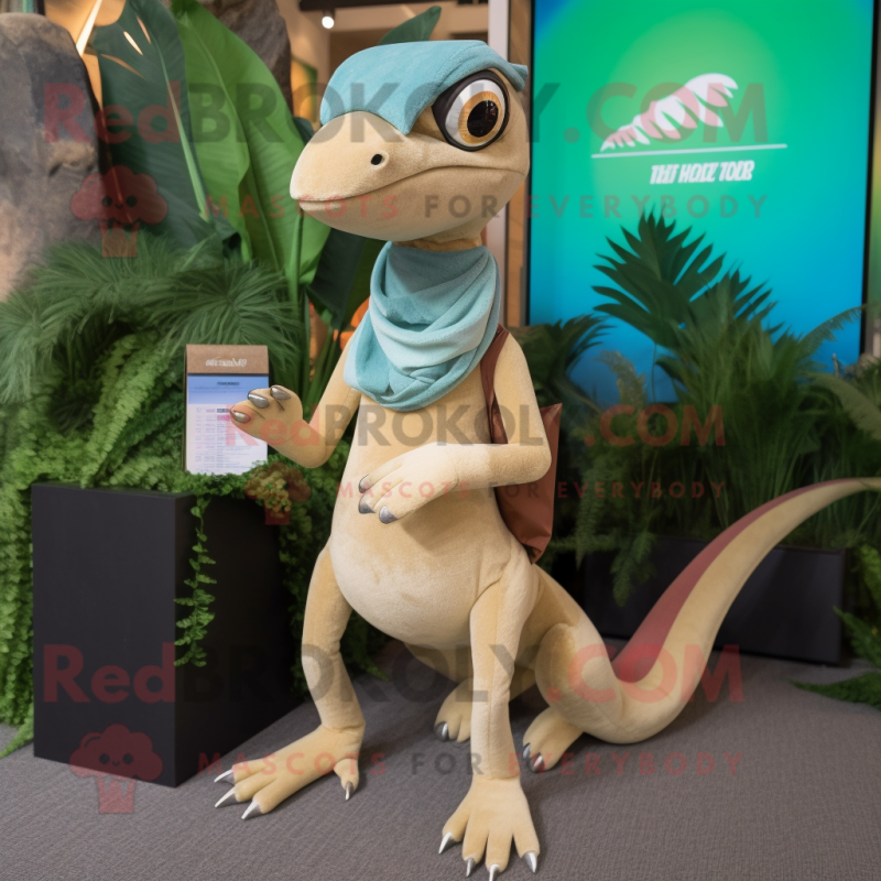 Tan Dimorphodon mascot costume character dressed with a Yoga Pants and Pocket squares