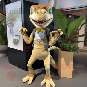 Tan Dimorphodon mascot costume character dressed with a Yoga Pants and Pocket squares