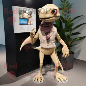 Tan Dimorphodon mascot costume character dressed with a Yoga Pants and Pocket squares