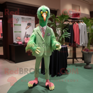 Lime Green Flamingo mascot costume character dressed with a Blazer and Ties