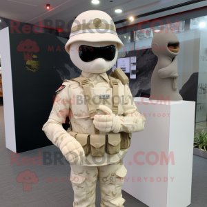 Cream Army Soldier mascot costume character dressed with a Blazer and Headbands