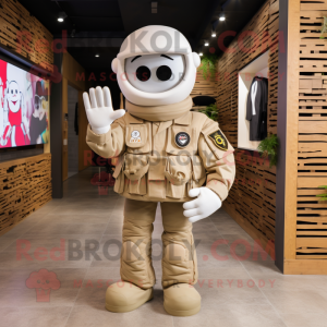 Cream Army Soldier mascot costume character dressed with a Blazer and Headbands