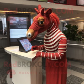 Red Quagga mascot costume character dressed with a Empire Waist Dress and Cufflinks