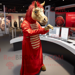 Red Quagga mascot costume character dressed with a Empire Waist Dress and Cufflinks