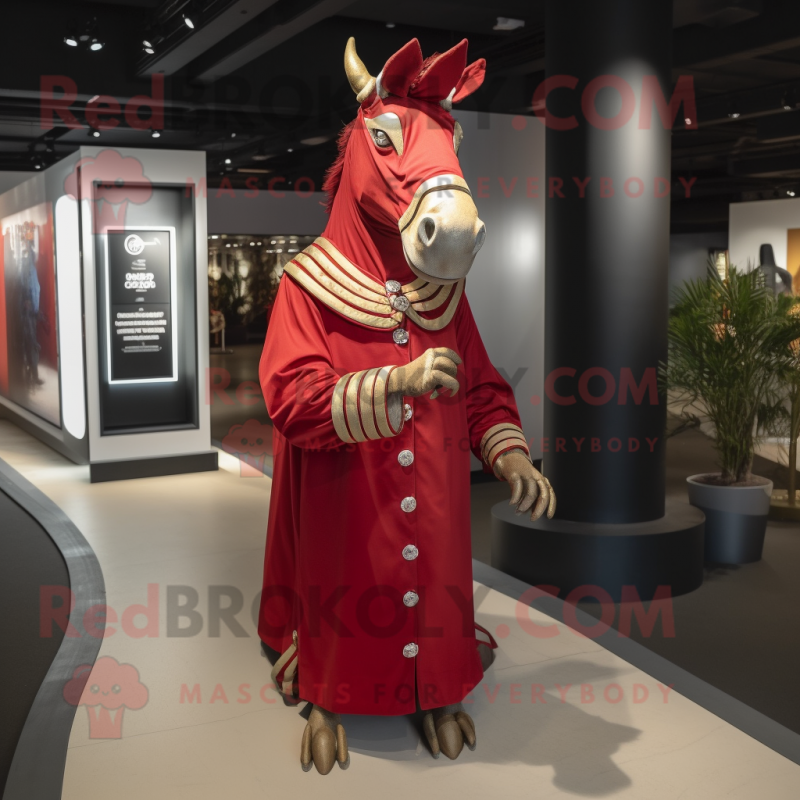 Red Quagga mascot costume character dressed with a Empire Waist Dress and Cufflinks