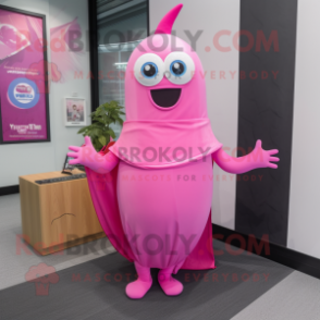 Pink Ray mascot costume character dressed with a Empire Waist Dress and Scarves