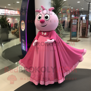 Pink Ray mascot costume character dressed with a Empire Waist Dress and Scarves