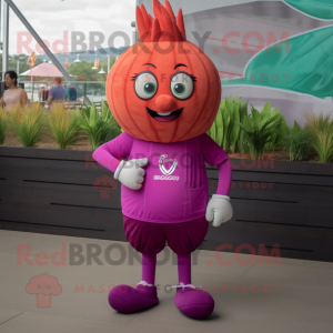 Magenta Onion mascot costume character dressed with a Polo Tee and Foot pads