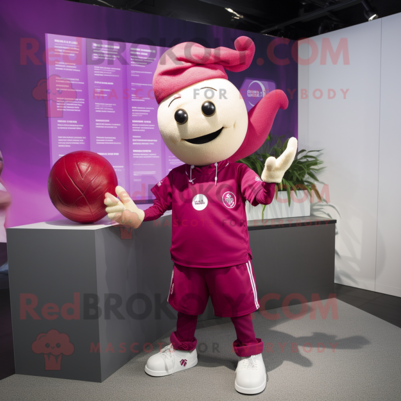 Magenta Onion mascot costume character dressed with a Polo Tee and Foot pads