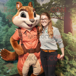 Rust Flying Squirrel mascot costume character dressed with a Mom Jeans and Belts