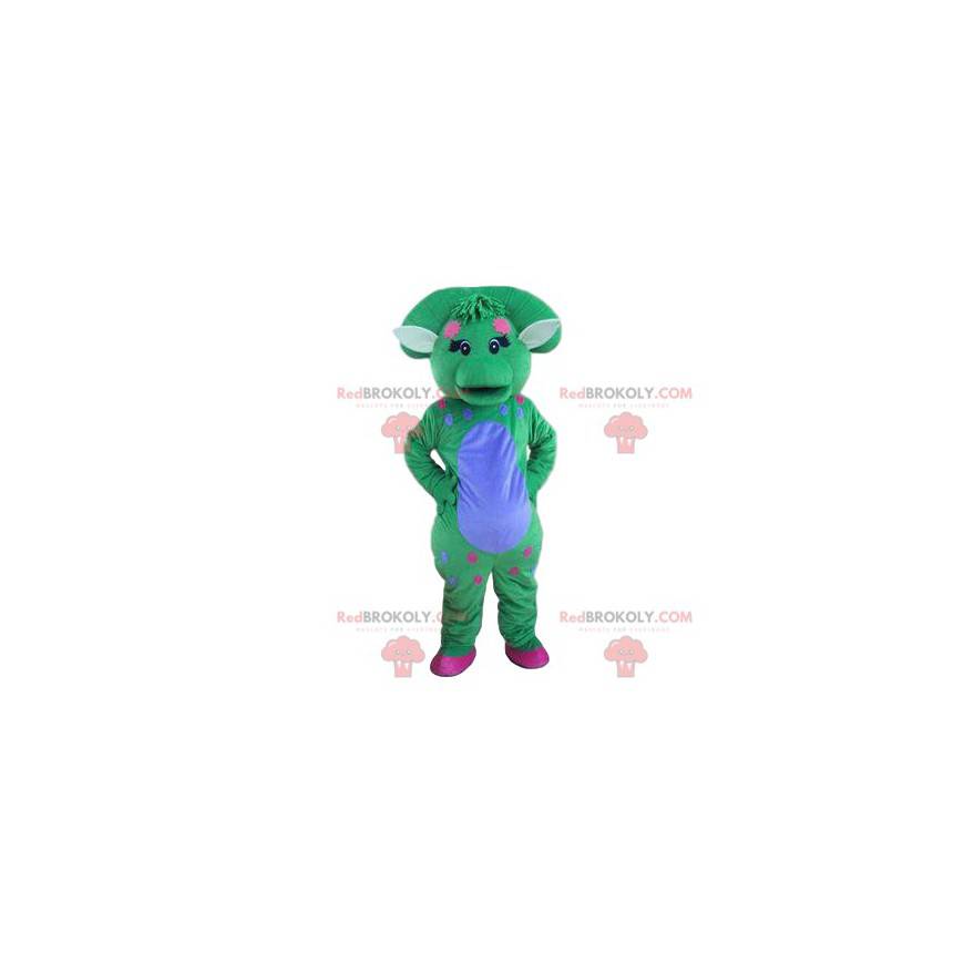 Pastelově modrý a zelený dinosaurus maskot s obláček - Pastelově modrý a zelený dinosaurus maskot s obláček -