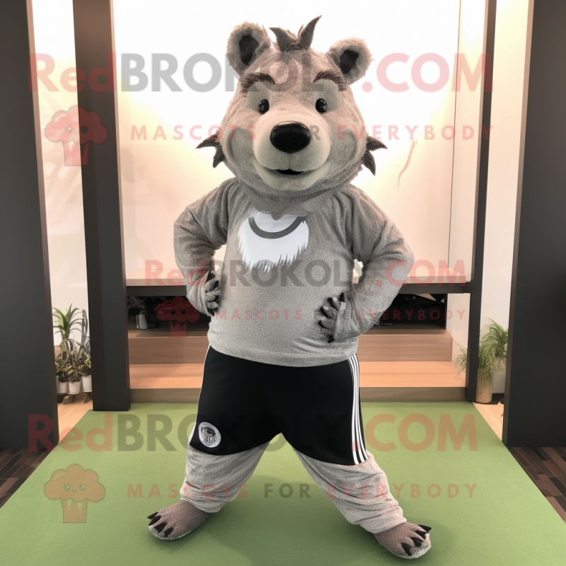 Silver Wild Boar mascot costume character dressed with a Yoga Pants and Tie pins