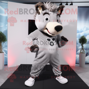 Silver Wild Boar mascot costume character dressed with a Yoga Pants and Tie pins