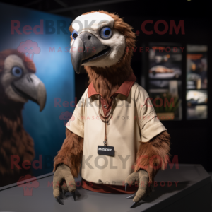 Brown Vulture mascot costume character dressed with a Polo Shirt and Hairpins