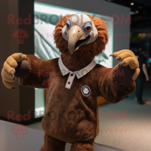 Brown Vulture mascot costume character dressed with a Polo Shirt and Hairpins