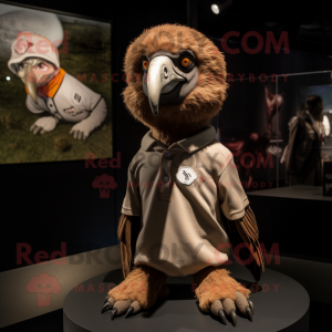 Brown Vulture mascot costume character dressed with a Polo Shirt and Hairpins