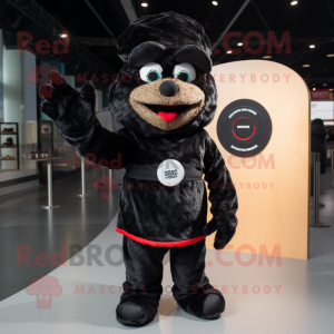 Black Pizza mascot costume character dressed with a Coat and Gloves