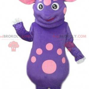 Mascotte d'extraterrestre violet et rose avec quatre oreilles -