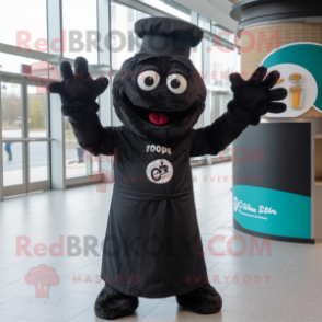 Black Pizza mascot costume character dressed with a Coat and Gloves