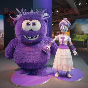 Purple Rugby Ball mascot costume character dressed with a Wedding Dress and Anklets