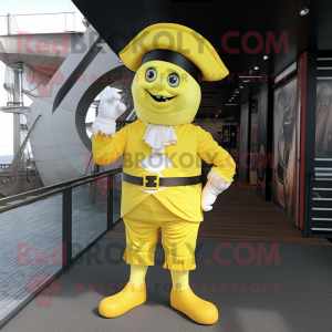 Lemon Yellow Pirate mascot costume character dressed with a Long Sleeve Tee and Foot pads