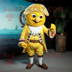 Lemon Yellow Pirate mascot costume character dressed with a Long Sleeve Tee and Foot pads