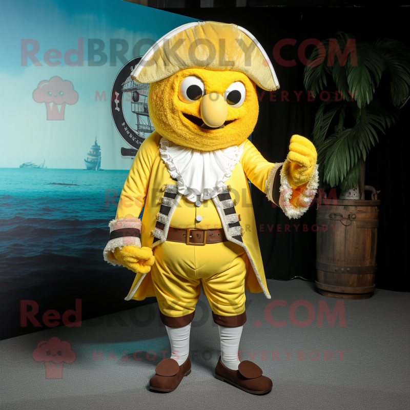 Lemon Yellow Pirate mascot costume character dressed with a Long Sleeve Tee and Foot pads Lemon Yellow Pirate mascot costume character dressed with a Long Sleeve Tee and Foot pads
