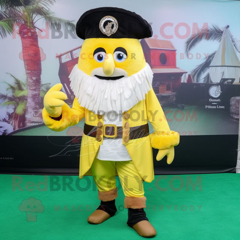 Lemon Yellow Pirate mascot costume character dressed with a Long Sleeve Tee and Foot pads