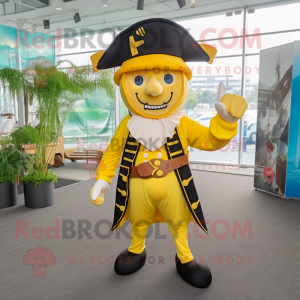 Lemon Yellow Pirate mascot costume character dressed with a Long Sleeve Tee and Foot pads